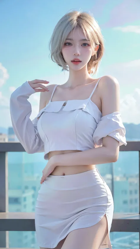 Beautiful woman with perfect figure:1.4，Swimming background，Desert Background，Ultra-high resolution，Seductive laughter，wear glasses，White legs，（lifelike：1.4），Layered Hairstyle，White skin，Black mini pleated skirt，whole body，Very delicate face and skin textu...