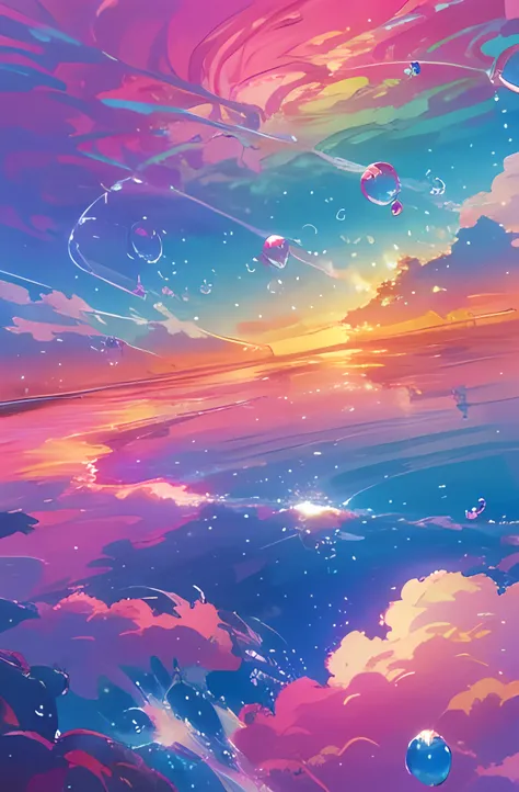 bubbly scenery, colorful anime movie background, floating bubbles, escaping air bubbles, anime background art, dreamy psychedeli...