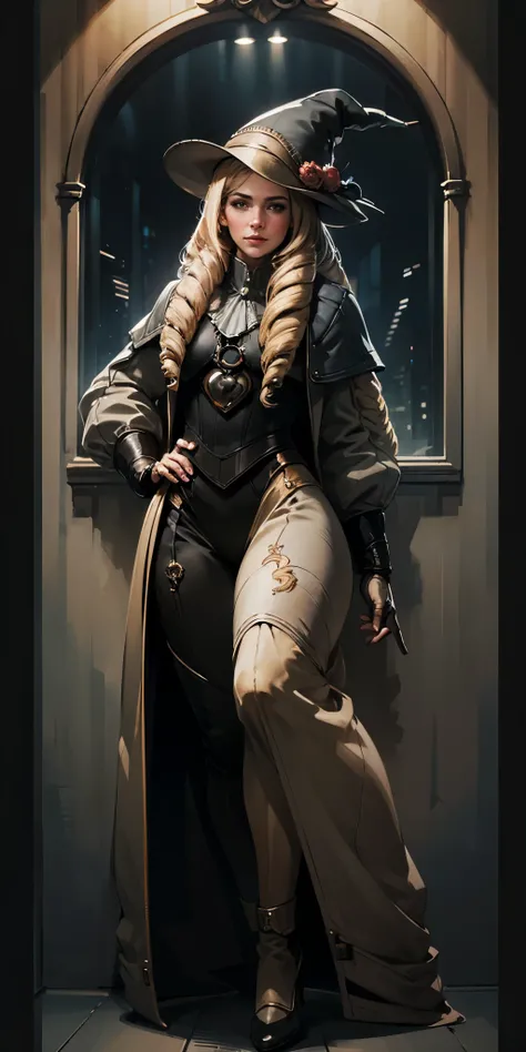 (4k, ultra high resolution, Prominence in Masterpiece, High Quality, Best Quality: 1.2) full body, 1 female, solo, 1girl, 1woman, lustful smirking smile blush, looking at viewer, sitting, blonde hair, long hair, (black jacket), beautiful and detailed face,...