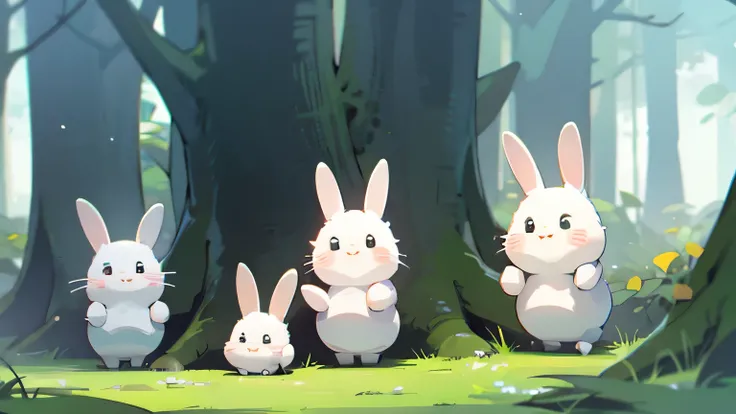 cute forest with cute happy rabbits