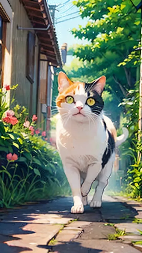 (masterpiece),(Highest quality),(Very detailed),(High resolution),((Line art)),((watercolor)),8K,wallpaper,A very detailed drawing of a calico cat、Insane Details、Very detailed猫、Blue Eyed Cat、A calico cat strolling around as if it owns the place、Calico cat ...