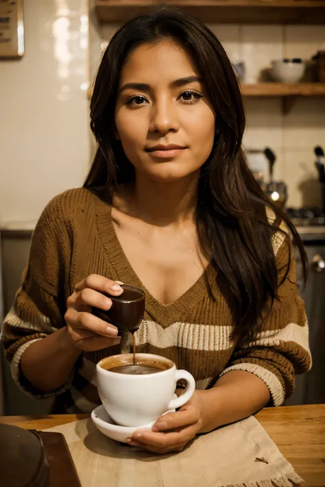 Bolivian woman drinking coffee