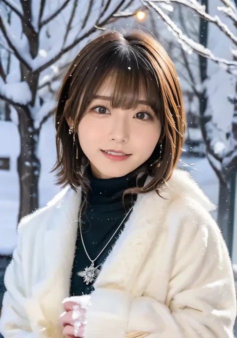 Holding a kitten、Photo from the waist up、Night city illumination shot、Cowgirl Shot、Fur coat、Luxurious grey mink fur coat、Wear fine leather boots、Luxury Bags、Inner turtleneck、Silver necklace and small silver earrings Millionaire style:1.4))、Full body photo、...