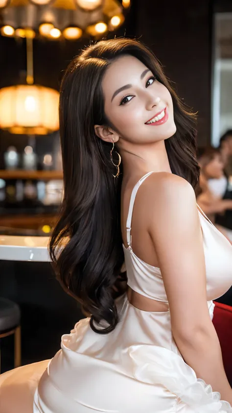 (Highest quality、8K、masterpiece:1.3)、Beautiful woman with perfect figure:1.4、((Dark brown super long hair))、((Her hair is super long, reaching down to her waist))、30 years old、Russians and Japan mixes、Beautiful Face、Athletic build and muscular、Wearing a pe...