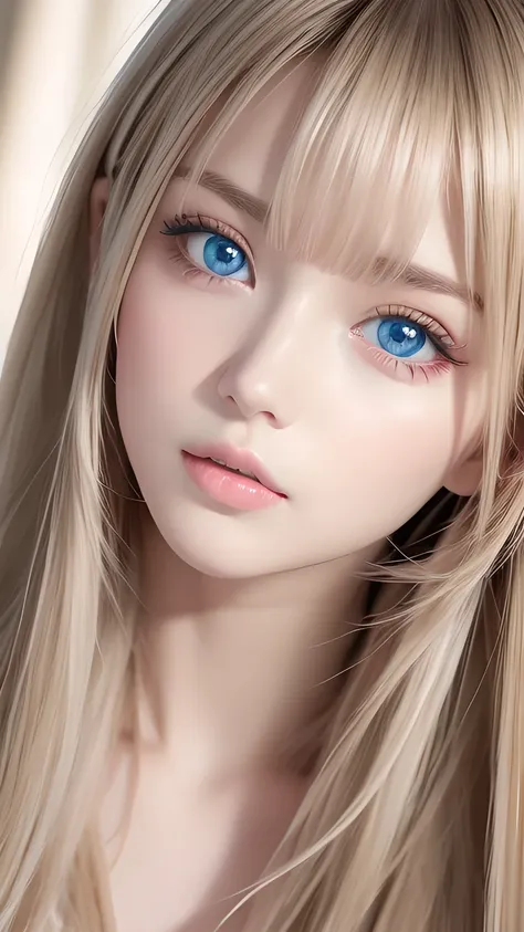 1 girl, very messy blonde hair, super long beautiful blonde、very beautiful super long shiny hair、bangs between the eyes、bangs on...