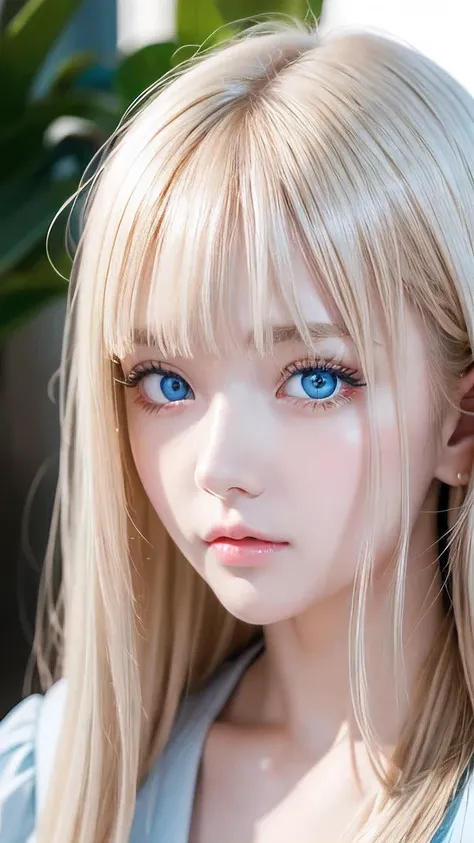 1 girl, very messy blonde hair, super long beautiful blonde、very beautiful super long shiny hair、bangs between the eyes、bangs on...