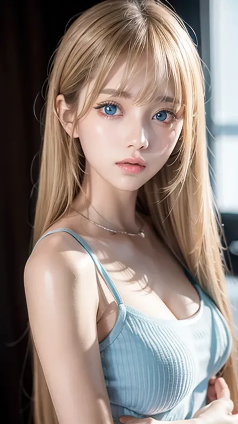 1 girl, very messy blonde hair, super long beautiful blonde、very beautiful super long shiny hair、bangs between the eyes、bangs on...