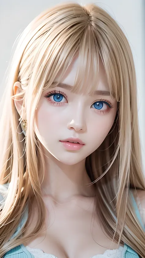 1 girl, very messy blonde hair, super long beautiful blonde、very beautiful super long shiny hair、bangs between the eyes、bangs on...