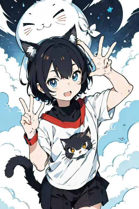 make a very cute cute image of a cat hybrid anime teenager but he is a human cat hybrid he is alone 