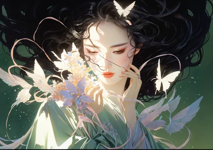 The heroine is tangled in her own black hair,Hair is differentiated throughout the canvas,Symbolizing the difficulties and pressure she is currently facing,But she stretched out her hands,trying to break free,Hair can be styled into very thick and tangled ...