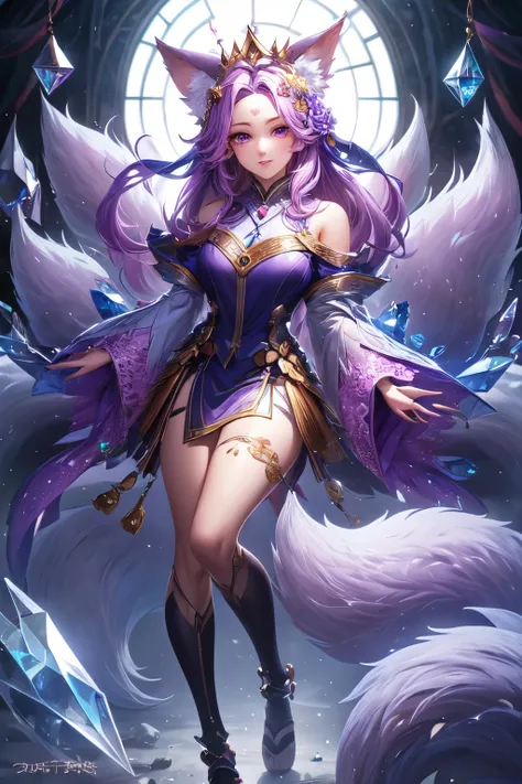 ((best quality)), ((masterpiece)), (detailed), detailed eyes, detailed hands, full-body, humanoid kitsune, diamond crown, light ...