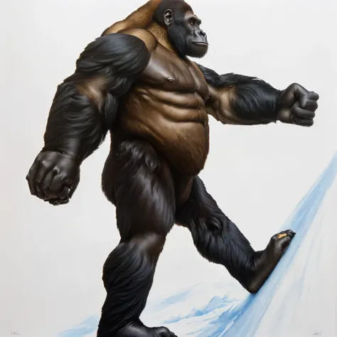 a close up of a gorilla walking with its foot on a white surface, gorilla, like gorilla, king kong, in style of primal apes, by Derek Hill, big foot, high detail iconic character, bigfoot, an king kong rage on street, slightly muscular, style of alex ross,...