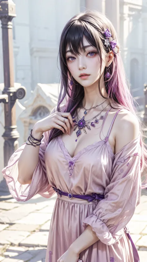 purpura hair, alchemist clothes (Dark Fantasy) (Fatal Frame)