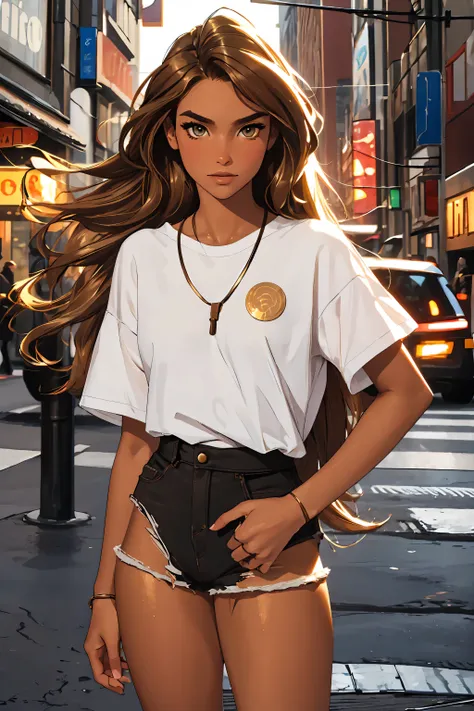 (best quality: 1.2), clean face, (masterpiece: 1.2, 8k)(PureErosFace_V1: 0.7), perfect anatomy, 1girl,a beautiful fashion model ,(masterpiece, official art, best quality) (hazel eyes) ,long and shiny hair, brown hair with blonde streaks in hair, long hair,...