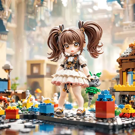 best quality, very good, 16K, ridiculous, Very detailed, Twin Tails,Made of Lego, Background space((A masterpiece full of fantasy elements))), ((best quality)), ((Intricate details))(8K)