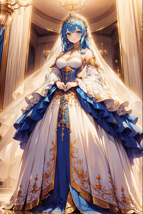((Anime art style)),(Masterpiece),(Best quality), (Super detail),((Very delicate and beautiful)),1 girl,((Full body portrait)),Stand at the Palace of Versailles,((Solo)),Digital art,(((1 princess in a gorgeous Rococo Princess ball dress,Wear yours with a v...