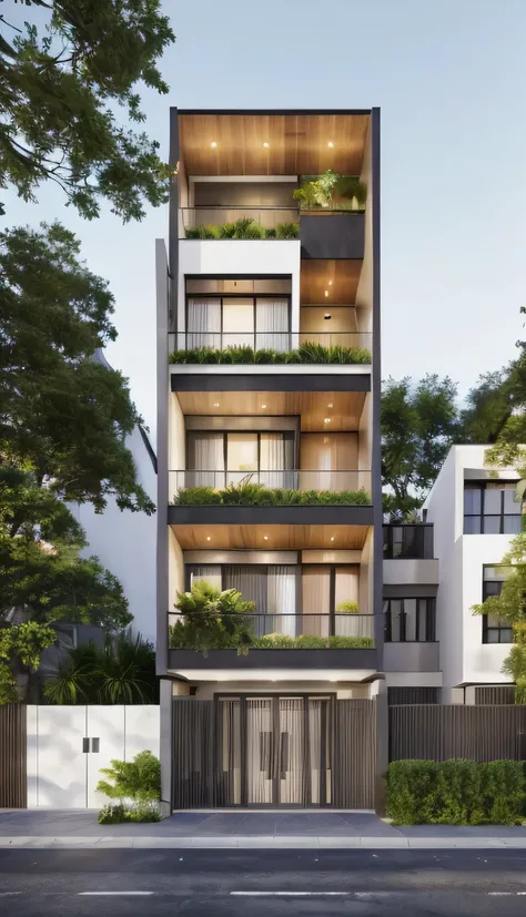 1 morden architect, main material by white wall and wood, 1large yard, 1 road runs in front of the house,  (RAW photo, real, best quality, masterpiece:1.2), look morden minimalist, 1 road in front of the house, dynamic lighting:1.3, (hyper realistic, photo...