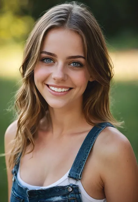 core_9, score_8_up, score_7_up, score_6_up, beautiful woman,cute face,shy,laughing out loud,extreme ultra detailed perfect eyes,dark and deep blue eyes,teeth,20yo,nose blush,big breast,eyes contact,Wearing tight sleeveless and jeans paint,outdoor,in park,(...