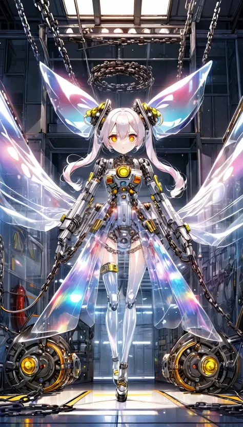 best quality, super fine, 16k, 2.5d, delicate and dynamic depiction, mechanical android with fully mechanical body, twin tails m...