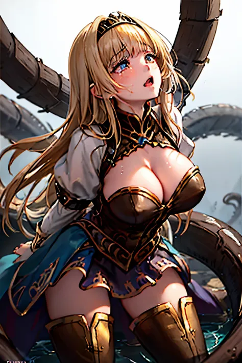 （（（ＳＦＷ、sound、Highest quality、first-clasasterpiece、Normal body、8K、Detailed face、Ultra-precision、Normal hand、Normal finger、５Finger、Highest）））、beautiful girl、Golden blonde;1.4、slender、low length、thin feet、Alisha、Princess、Valkyrie Profile、blush、Dungeons、Spread...