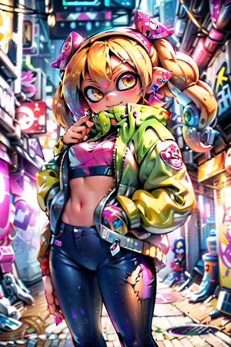 8k,super detailed,super high quality,ultra-precision,the ultimate masterpiece,splatoon girl gal, golden eyes、big ,big thigh,whit...