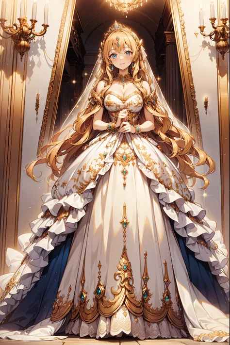 ((Anime art style)),(Masterpiece),(Best quality), (Super detail),((Very delicate and beautiful)),1 girl,((Full body portrait)),Stand at the Palace of Versailles,((Solo)),Digital art,(((1 princess in a gorgeous Rococo Princess ball dress,Wear yours with a v...