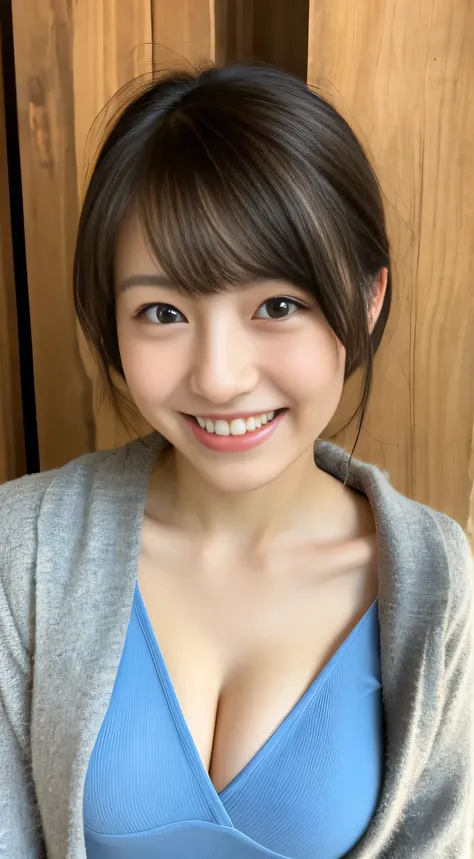 masterpiece,best quality,(Japanese ),((Beautiful girl)),cleavage,indoor,(perfect body beauty:1.2),(shy smile),beautiful teeth,From slightly above