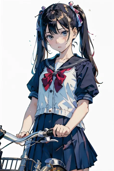 (masterpiece, Highest quality:1.2), One girl,  (Twin tails)、ride a bicycle, alone, A look of disgust,