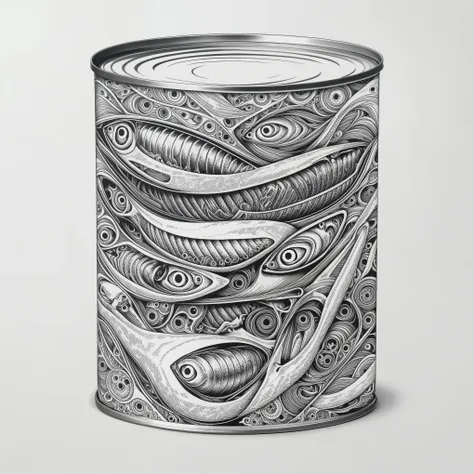 tinned sardines in ring pull can, tattoo design, japanese retro, doctor, lineart pstyl3, negative space, abstract, intricate, ir...