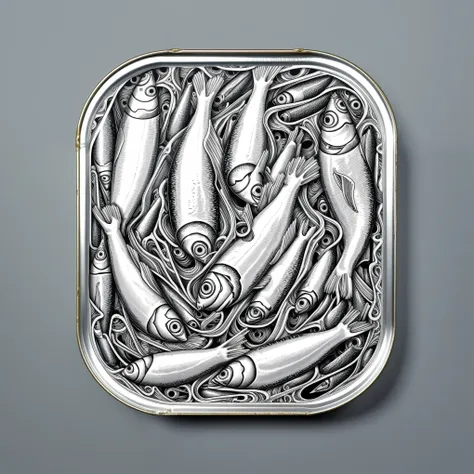 tinned sardines in ring pull can, tattoo design, japanese retro, doctor, lineart pstyl3, negative space, abstract, intricate, ir...