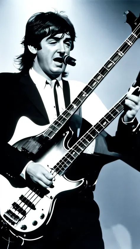 riar Paul Maccartney featured playing bass , no palco com THE BEATLES,right-handed