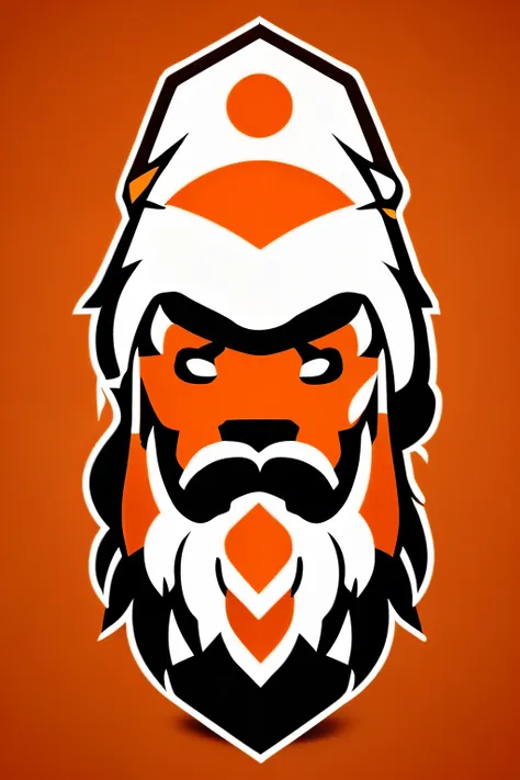 a logo of a close up of a man with a white beard and turban on a orange background, game logo, esports logo, inspired by tyler j...