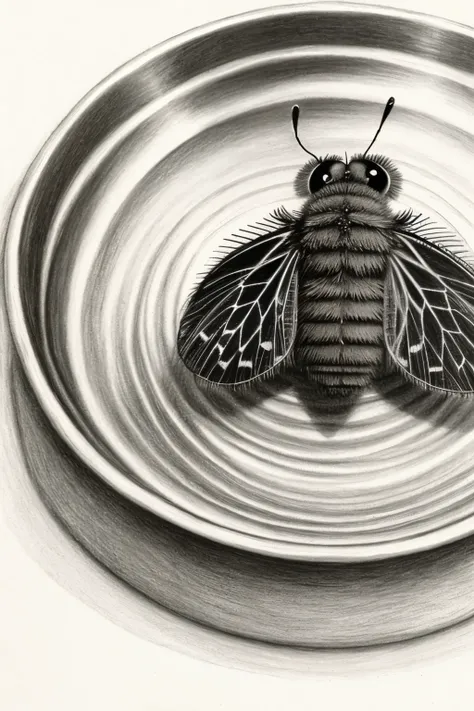 pencil drawing of a drain fly
