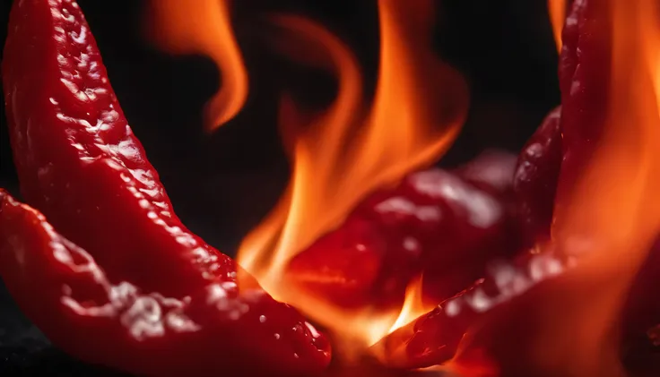 Hot and spicy, red ghost pepper burning in flames