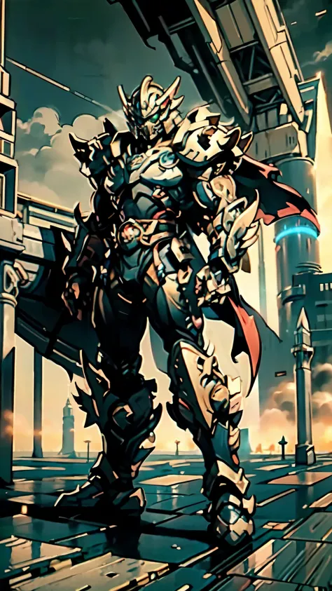 (masterpiece:1.5, best quality:1.5, extremely delicate:1.5, perspective:1.5, foreshortening:1.5, dynamic angle:1.5), a man wearing a full-face helmet, a fantasy-style biotech armored combat suit, green eyes, (a composite layered chest armor), fully enclose...