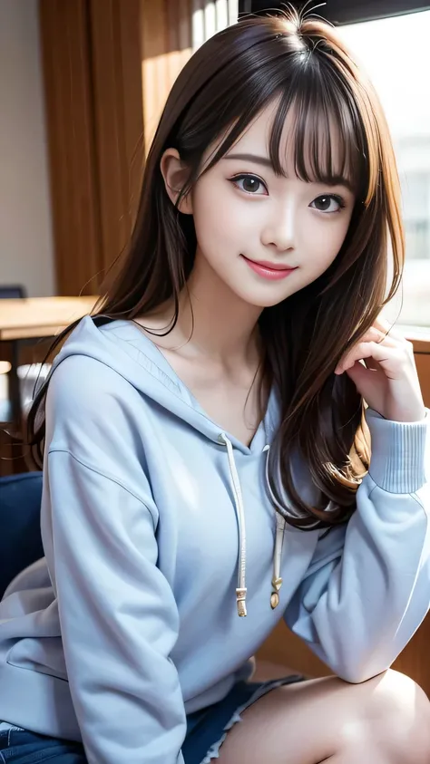 Masterpiece、Best Quality、Illustration、 Super detailed、Fine details、 High resolution、8K Denden Wallpaper、Perfect dynamic composition、Cute 19 year old college student、Sweet girl、Detailed beautiful face、Detailed cute eyes、Textured skin、A modest smile、Small br...