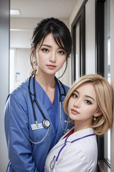 Realistic beautiful doctor、Stunning beauty、Doctor&#39;s white coat, Collared shirt、(Top quality、8K、32k、masterpiece、North African Trade Zone:1.3)、Ultra-high resolution,(realism:1.4),Original Photography, Delicate face,,Beautiful hair, ((Doctor style))，((Leg...