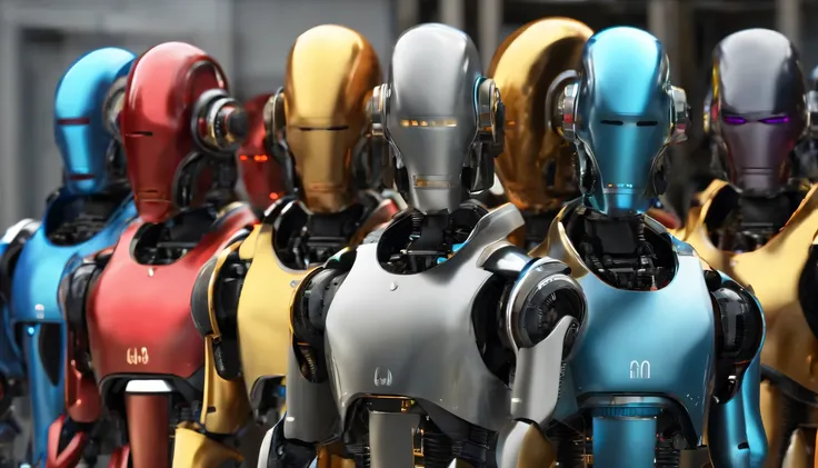 A collection of futuristic robots displayed artisticly