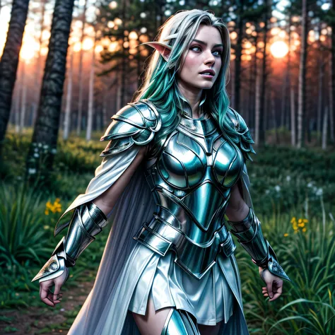 (masterpiece, photorealistic:1.4, extremely intricate:1.3), (photon mapping, radiosity, physically based rendering, ultra resolution, hyper-realistic, 8K), teenage supermodel twin braids, glowing eyes, tyrande, (((((white chrome armor, white cape, pauldron...