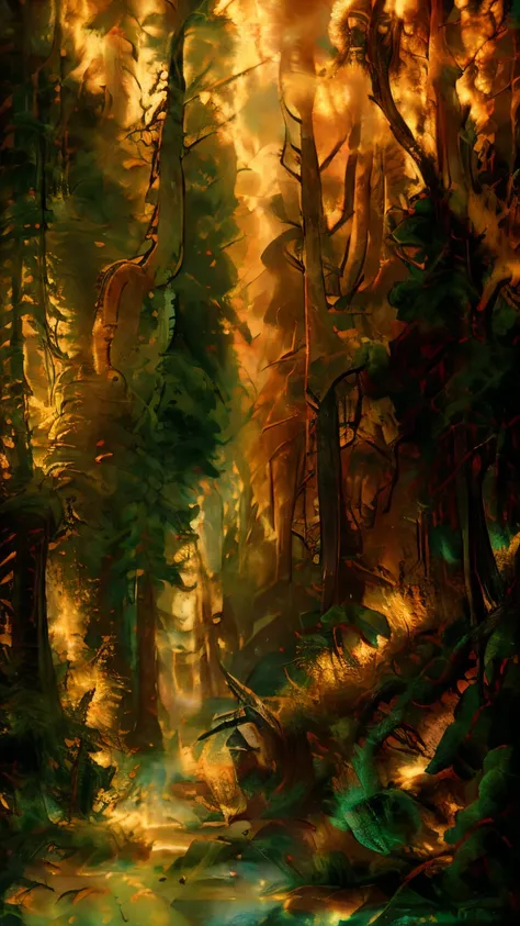 landsacape, fire, epic work of art, forest on fire, realistic fantasy illustrations, overnight stay, beautiful wallpaper, epic m...