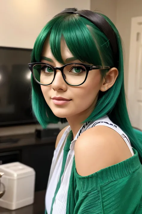 Green haired girl glasses