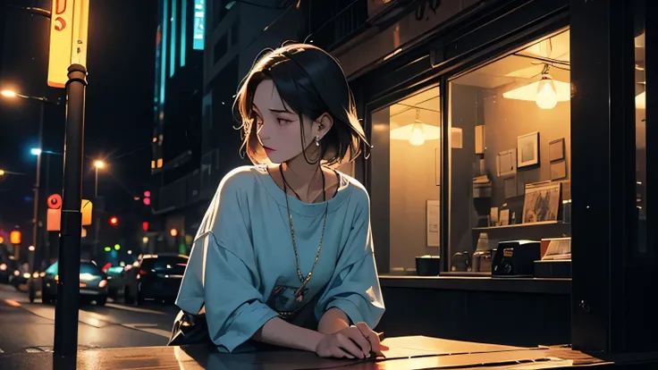 Create a lofi hip hop track with a nocturnal urban vibe. Use mellow jazz samples, soft piano, and deep bass. Add subtle city ambience like distant traffic. Tempo: 70-80 BPM. Mood: chill, dreamy, slightly melancholic. Style: [Lo-fi] [Hip hop] [Jazz] [Ambien...