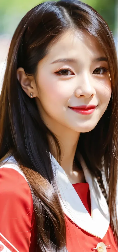 a close up of a woman with long hair wearing a red and white dress, lalisa manobal, portrait of jossi of blackpink, jossi of blackpink, lalisa manoban of blackpink, park ji-min, portrait jisoo blackpink, wan adorable korean face, sun yunjoo, headshot profi...