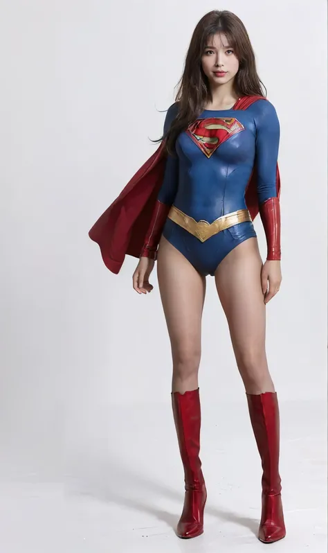 No background、(((Sweating profusely))).(((Beautiful legs in black tights.)))、(((Legally express the beauty of your smile)))、((((Make the most of your original images)))、(((体にぴったりフィットするSupergirl Costume)))、(((Supergirl Costume)))、(((short and beautiful hair...