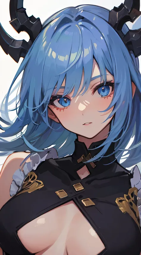 1girl in, Blue hair, sharp blue eyes, she is a dragon girl