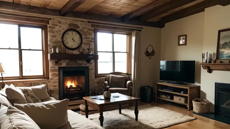 There is a living room with a fireplace and sofa., Cozy environment, Cozy and quiet atmosphere, Cozy living room, Cozy atmosphere, Steampunk living room, Warm living room, Pleasant atmosphere, pleasant Cozy atmosphere, Cozy atmosphere, Cozy rooms, Cozy pla...