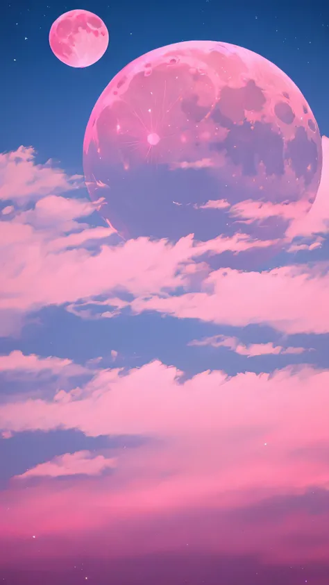 Pink Moon, Pink Sky, Soft pink clouds, pink ocean waves Sparkling, Sparkling, Pink roses in a sea of pink, Fantasy, diamond, Crown, universe, Soft Light,