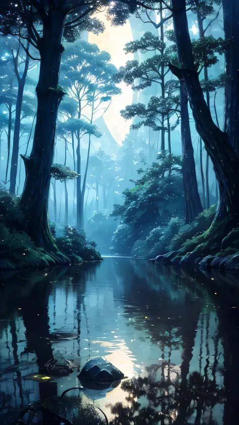 Deep in the mysterious forest, Where the fairies sleep, The moonlit scene unfolds. Moons ethereal glow spills through the canopy, Casting a brilliant light on the calm waters below, A place where the mysterious moon&#39;s reflections are mesmerizing. This ...