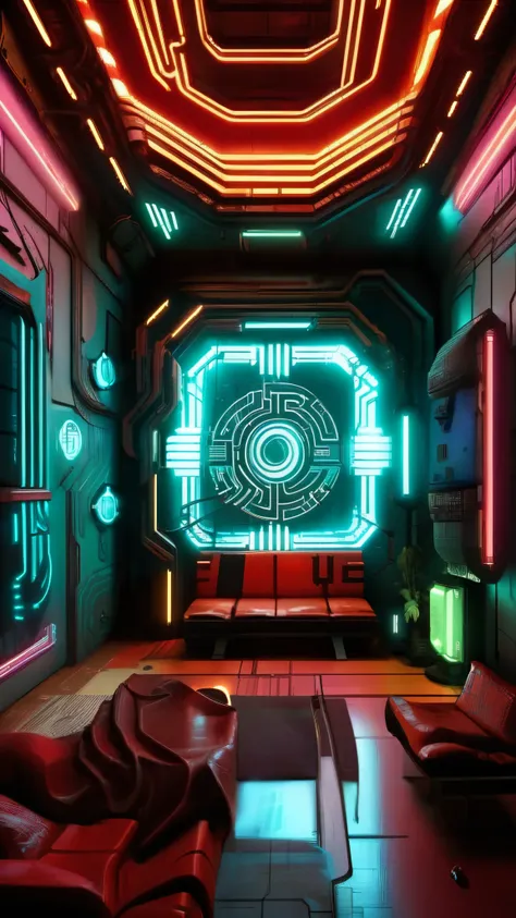 (cyberpunk interior design ), quantum beacon, a lighthouse that guides travelers through a maze of other dimensions. , cyberpunk...