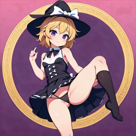 ((Highest quality)), ((masterpiece)), (detailed), Kirisame Marisa  short hair middle breasts M-shaped legs Thong sexy Cute face 